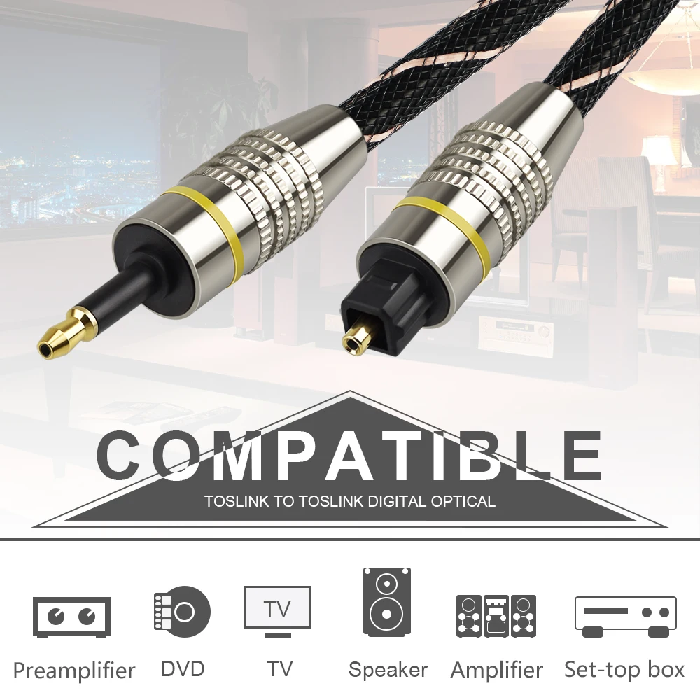 EMK Toslink to Mini Toslink Cable 3.5mm Digital Sound SPDIF Optical Cable 3.5 to Optical Audio Cable Adapter for TV BOX Soundbar