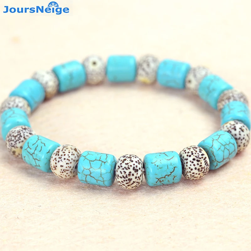 JoursNeige Natural Blue Stone High Density Xing Yue Bodhi Bracelets For Women Wood Buddhism Jewelry Japa Mala