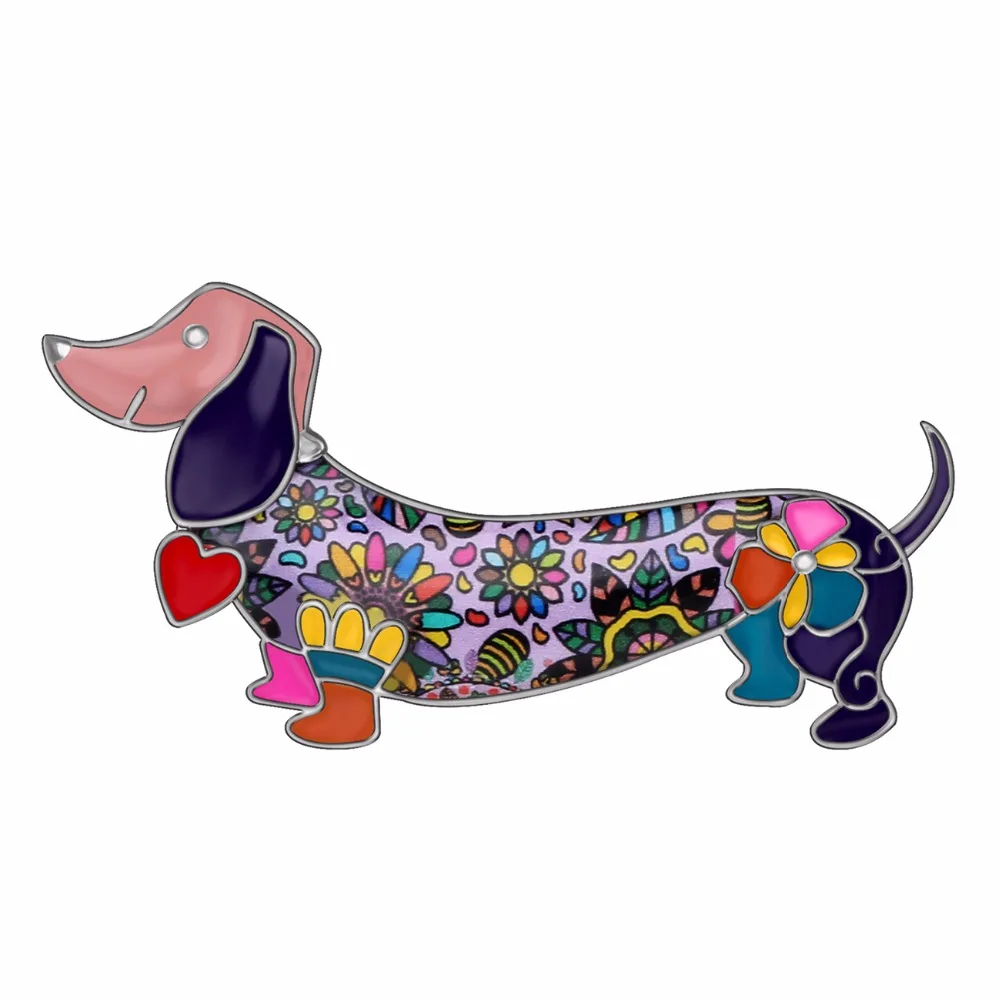 Bonsny Statement Alloy Enamel Smile Dachshund Dog Brooches Clothes Scarf Decoration Jewelry Pin For Women Girls Gift Bijoux