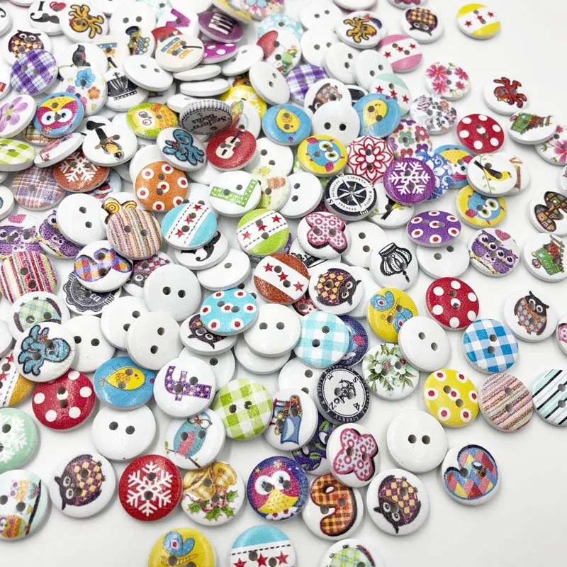 

50pcs Mixed Wooden Buttons in Bulk Buttons for Crafts Button Round Colorful Painting Buttons WB525