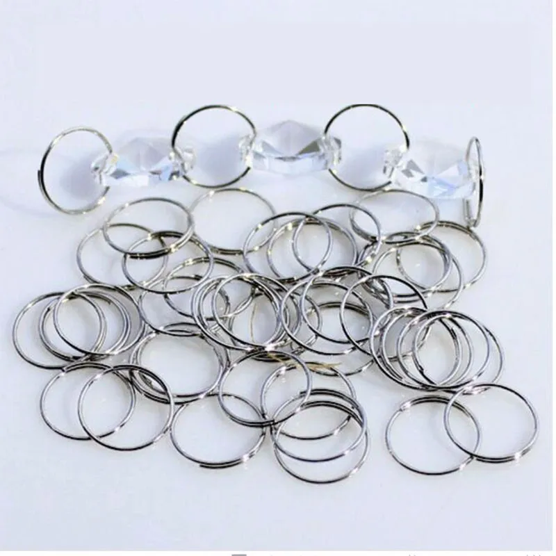 100pcs/lot 12mm chrome Stainless Steel Rings Crystal Chandelier Ball Parts Beads Curtain Accessories Connecting Octagon Beads