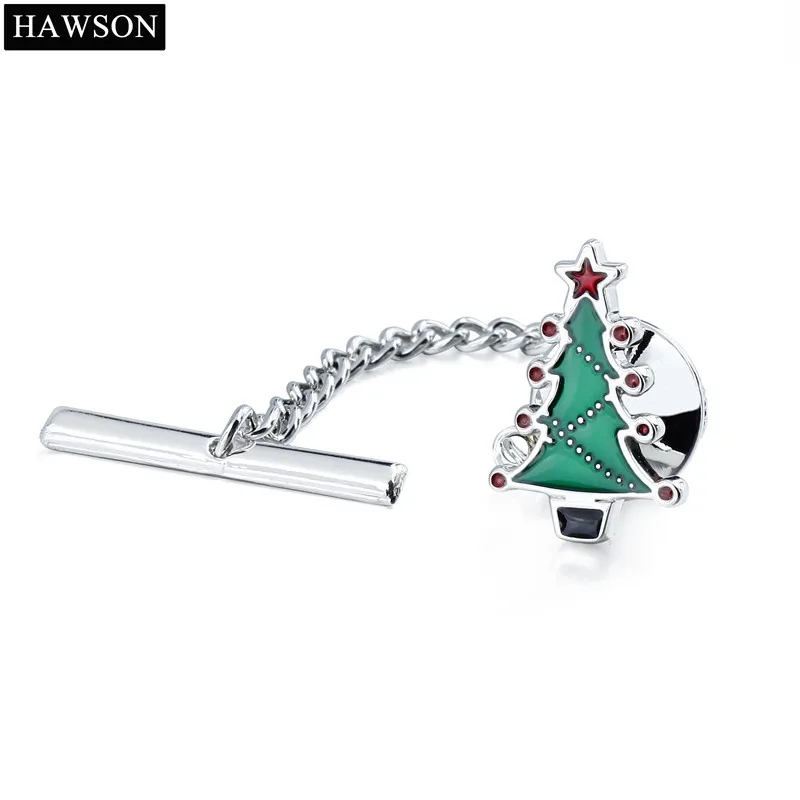 HAWSON Christmas Tree Tie Tack with Chain Clutch Safety Locking Back Tie Pin Best Gift For Men