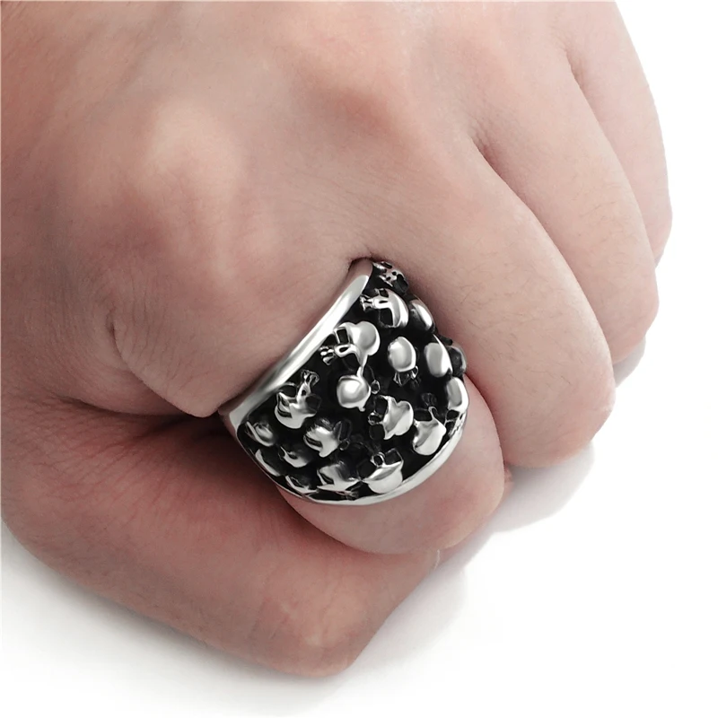 Mens Boys Skulls Ghost Stainless Steel Ring Fashion Wholesale Jewelry Plus Size 9-14