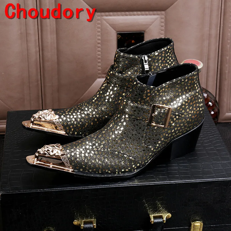 

Choudory bota masculina steel gold toe dress military boots medium heel studded winter shoes men leather cowboy boots mens