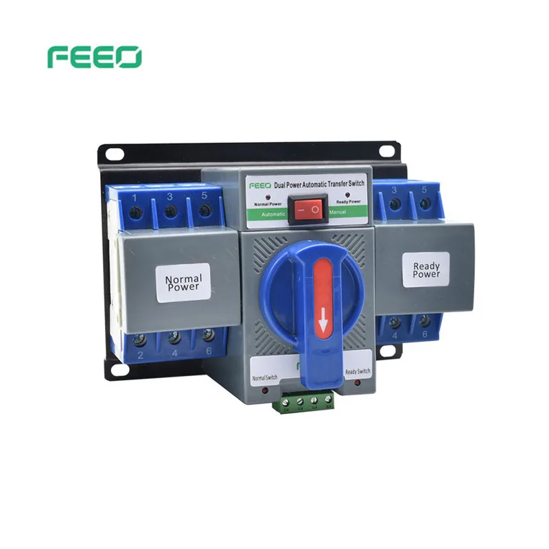 FEEO Mini Din Rail 2P 3P 4P ATS Dual Power Automatic Transfer Switch Uninterrupted Power Solar transfer switch 63A