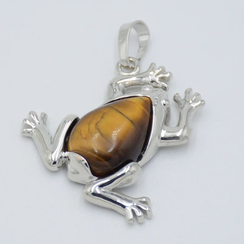 Women Men Natural Purple Crystal Opal Tiger Eye GEM Stone Bead Pendant Frog Animal Fashion Jewelry Making Choker Charm Wholesale
