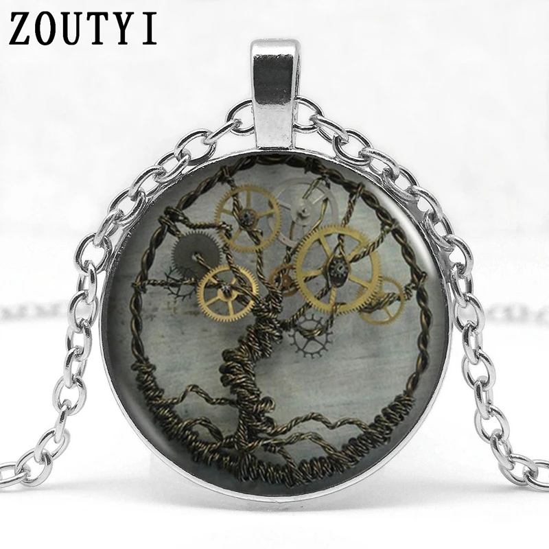 2018/ wholesale glass dome pendant necklace doctor time chain steampunk life tree vintage necklace collar Colgante.