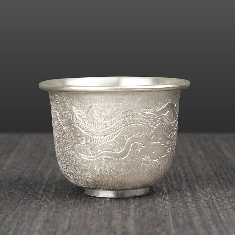 

999 silver tea cup handmade thickening dragon figure kung fu tea set tea cup