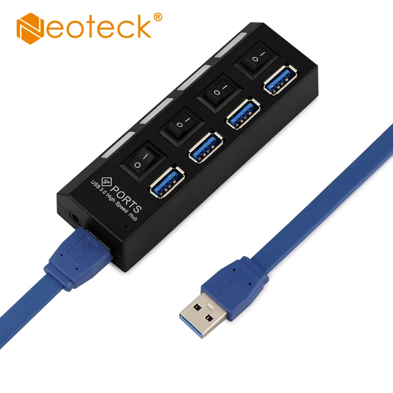 Neoteck Portable USB 3.0 Hub 4 Ports 5Gbps High Speed Hub With On/Off Switch usb Splitter Cable for Laptop PC Mac Charging Bus