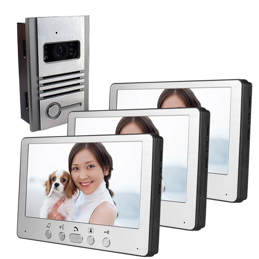 7 Inch IR Night Vision 1V3  Intercom System Wired Video Door Phone