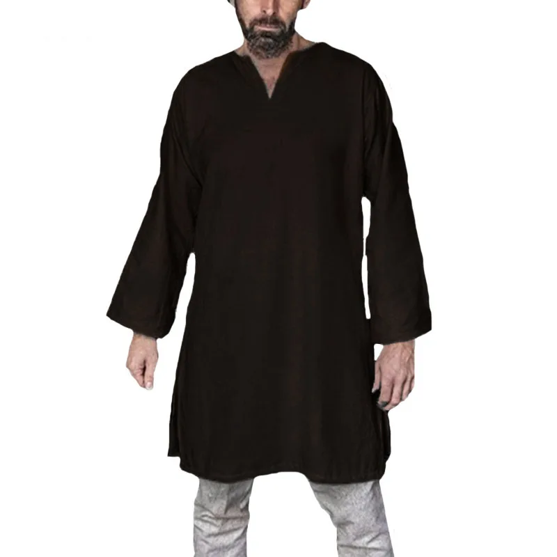 European Medieval Men Shirts Tunic Viking Tops Adult Men Warrior Pirate Costume Cotton Long Sleeve Shirt Stage Cosplay Costumes