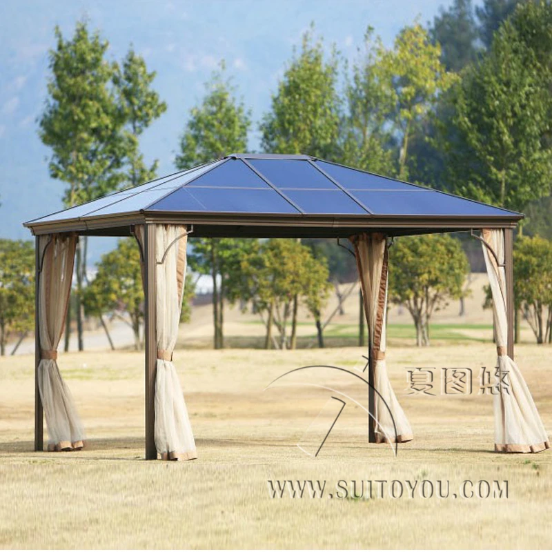 12' x 10'  PC Hardtop Sun Room Outdoor Gazebo Patio pergola Aluminum Carage Shelter Mosquito Netting and curtains  good quality