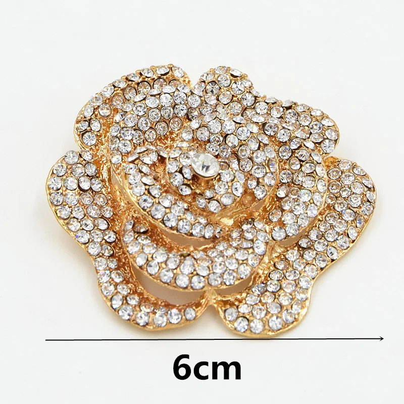 DHL FEDEX EXPRESS SHIPPING Wholesale Stunning Austria Crystals Big Gold Tone Rose Flower Brooch Wedding Bridal Bouquet Broach