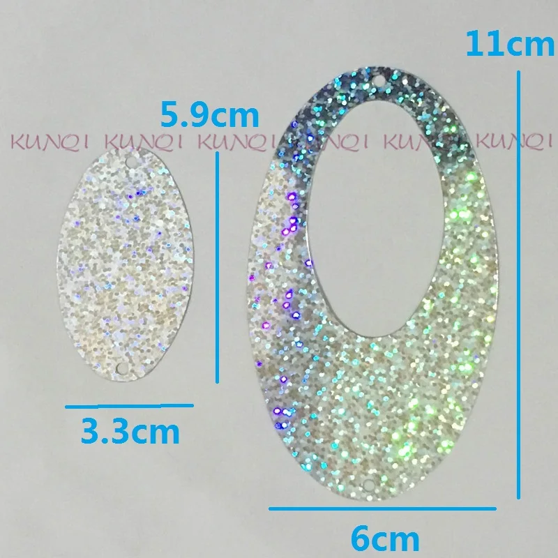 50 pz/100 pz 11*6 cm grande doppio ovale forma di uovo laser argento sequin paillette cucire, craft wedding, bambini diy accessorio dell\'indumento