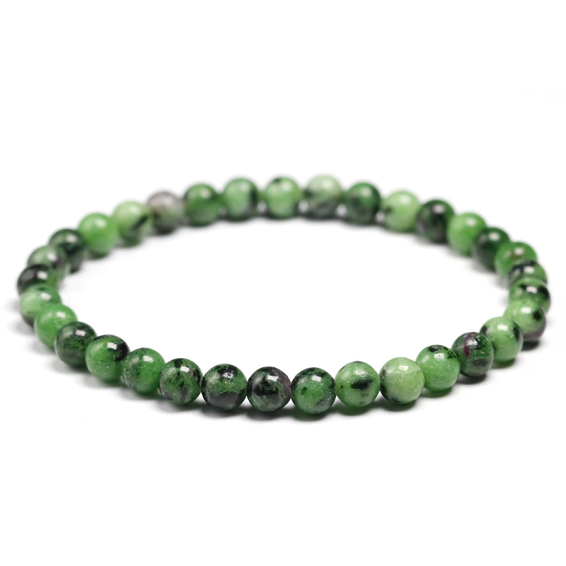 Genuine Natural Green Anyolite  Rubys Zoisite Stone Stretchy 6 8 10mm Round Beads Bracelet Women Men Jewelry