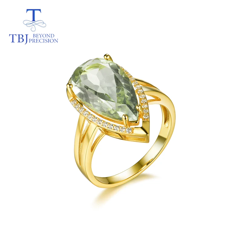 

TBJ2019 new natural green amethyst quarts gemstone Ring in 925 sterling silver simple shiny jewelry for women girls daily wear