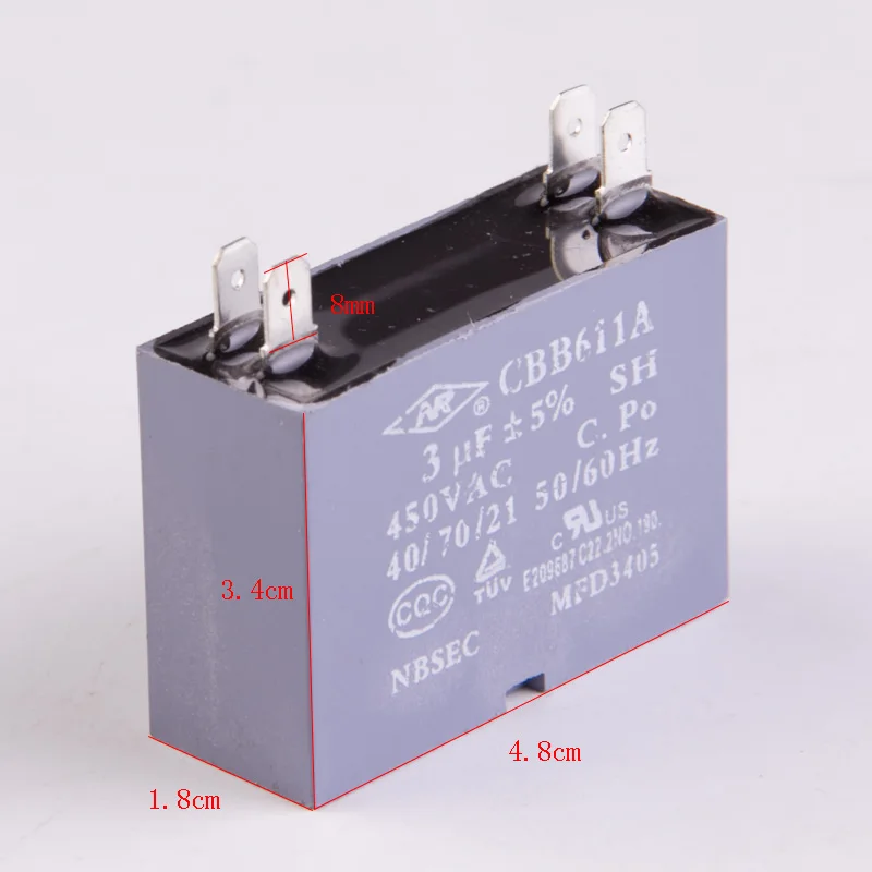 CBB611A DR-12 3uF 450V air condition capacitor washing machine run motor explosion proof compressor start capacitor with insert