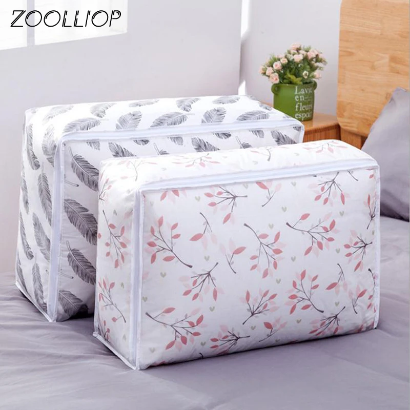 Bolsa de almacenamiento de edredón plegable con estampado de plumas, bolsa organizadora de equipaje de viaje, ropa para el hogar, colcha, almohada,