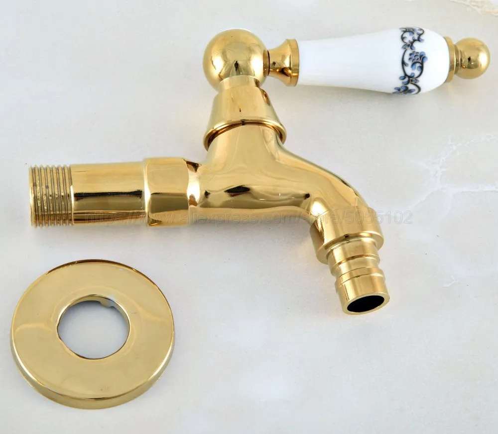 Gold Brass Bathroom Washing Machine Tap Cold Water Bibcock bathroom faucet Golden finish Garden Faucet zav147