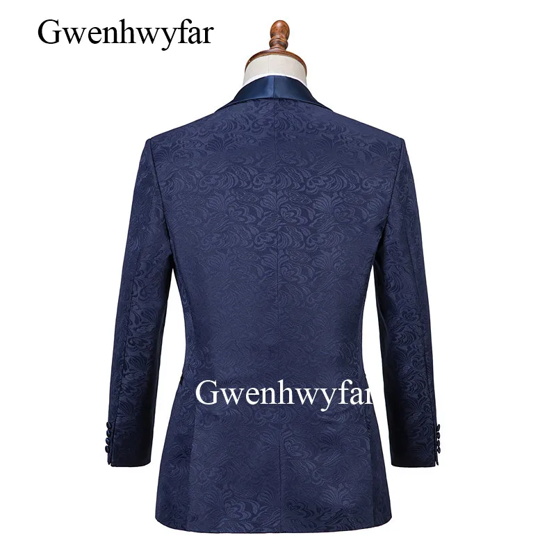 Gwenhwyfar-Chaqueta con estampado para hombre, Blazer de diseño Floral, color azul marino, Slim Fit, para boda