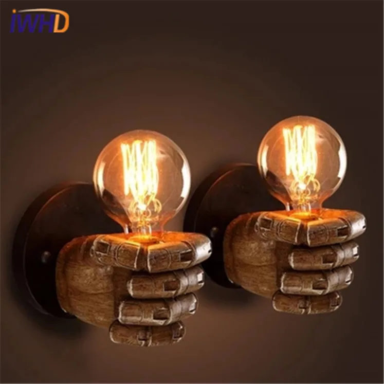 

IWHD American Style Industrial Vintage Wall Light Loft Retro Resin Fist Arm Wall Lamp Edison Bulb Light Fixtures Home Lighting