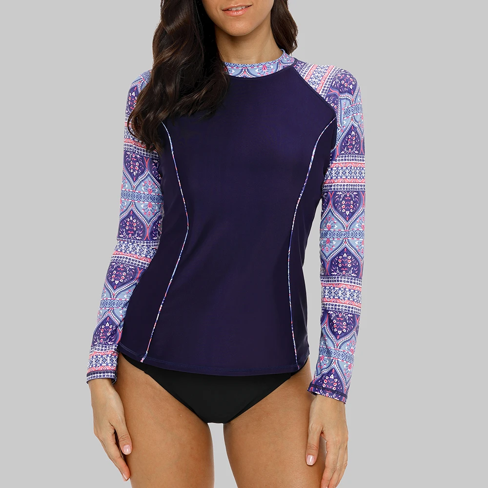 Charmleaks Women Long Sleeve Rashguard Floral Print Swimwear Surf Top Running Shirts Rash Guard UPF50+ Beach Wear
