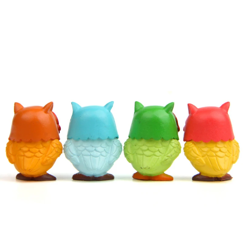 Figurines de hibou de couleur Kawaii, jouets en résine, modèle d'action, décoration de poupée créative, DIY, 4 pièces/lot