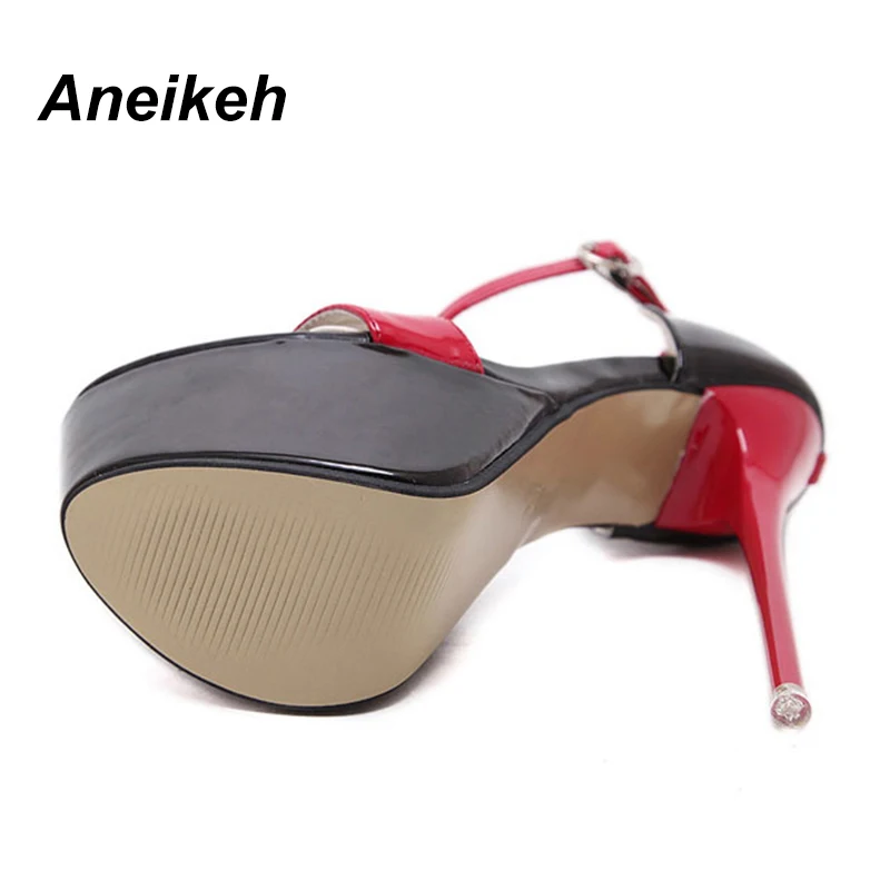 Aneikeh 2024 Fashion PU Platform Super High Heels Women\'s Open Toe Cover Heel Buckle Strap Thin Heels Sandals Party Pole Dance