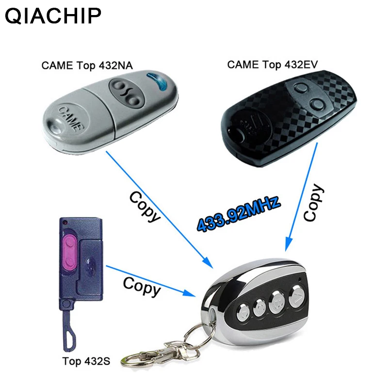 QIACHIP 433.92 Mhz RF Duplicator Copy CAME TOP 432EV TOP-432NA TOP432NA 433mhz 4 CH Gate Garage Door Key Remote Control Switches