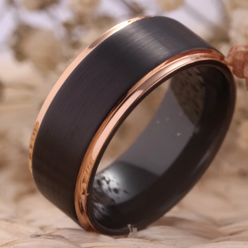 New Luxury Wedding Rings For Women Fashion Engagement Female Ring 100% Tungsten Ring Matte Black With Rose Golden Ring Gift