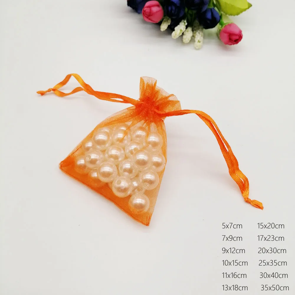 1000pcs Designer Orange Organza Drawstring Bags Gift Pouch Wedding Party Favors Christmas Sachet Packaging Displays Wholesale