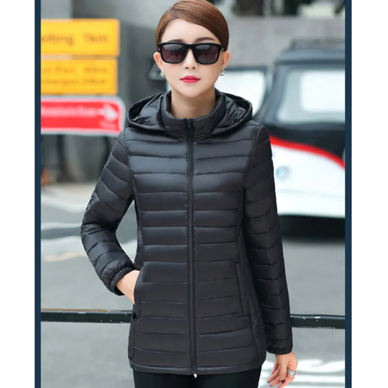 UHYTGF Ladies Hooded Coat Winter Jacket Women Outerwear Thin Short Wadded Down Jacket Female Padded Parka Women\'s Overcoat117