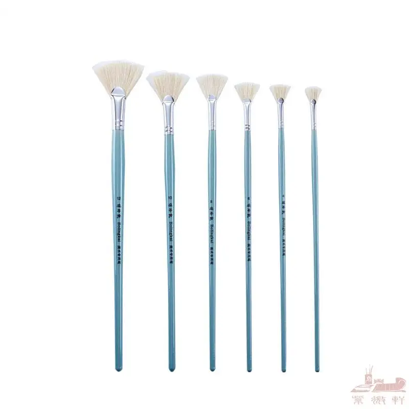 6pcs/Set,fish tail pig bristle fan shape oil painting brush hook line nylon gouache brush painting pen Professional Art Supplies