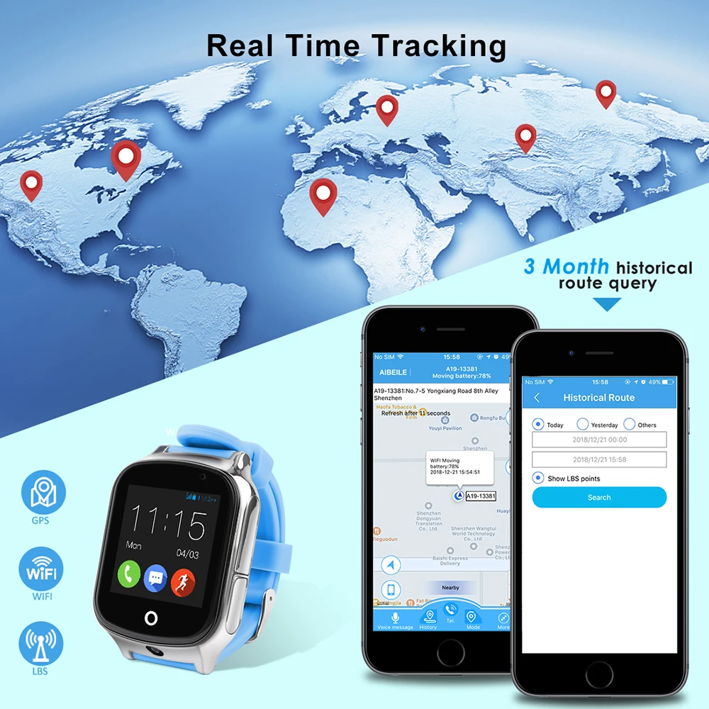 3G Smart Watch GPS Tracker Children Watch Waterproof Camera Touch Screen WIFI SOS Locator FREE APP Realtime Tracking PK Q50 Q90