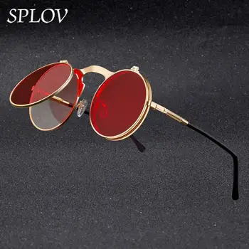 Vintage Steampunk Flip Sunglasses Retro Round Metal Sun Glasses dla mężczyzn i kobiet Brand Designer Circle Oculos