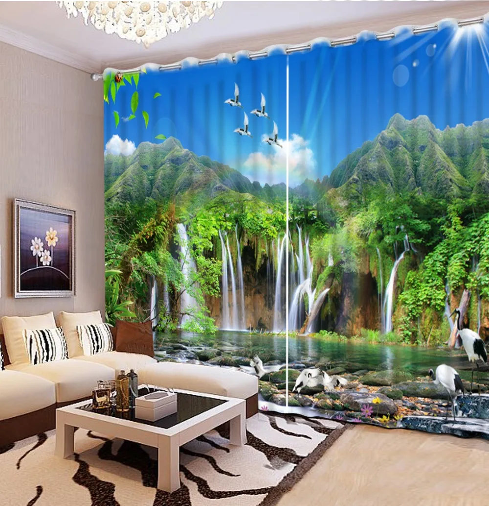 

Customize any size stereoscopic 3d curtains Waterfall water landscape window curtain bed room living room curtains home decor