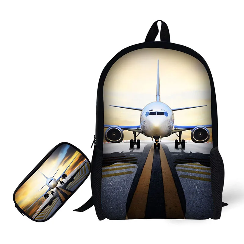 

Aircraft design school bag 2 set backpack and pencil case adjustable straps for kids no smell sublimation prints good for skin