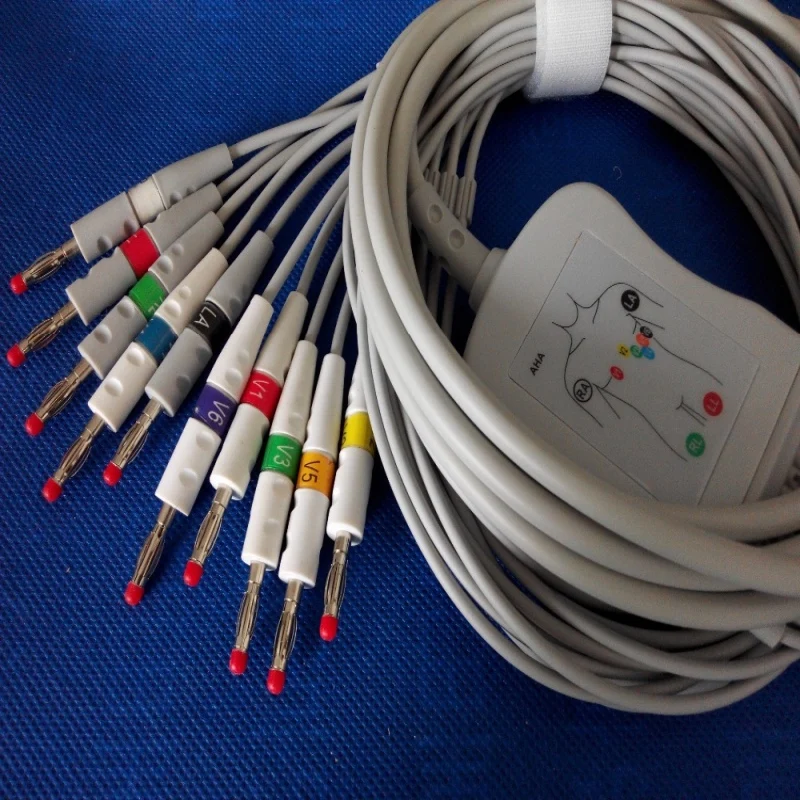 Compatible For Nihon Kohden ECG-1250,ECG-1350 ECG EKG Cable with leadwires 10 leads Medical ECG Cable 4.0 Banana End AHA,TPU