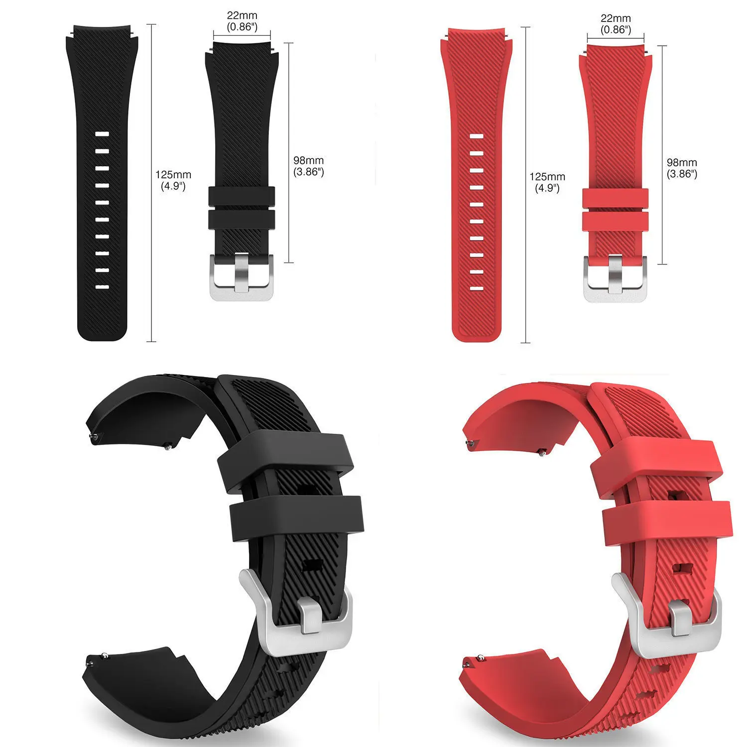 22mm Silicone Watch Strap for Samsung Gear S3 Galaxy Watch 46mm Replacement Band for Huami Amazfit Stratos Pace Watch 1 2