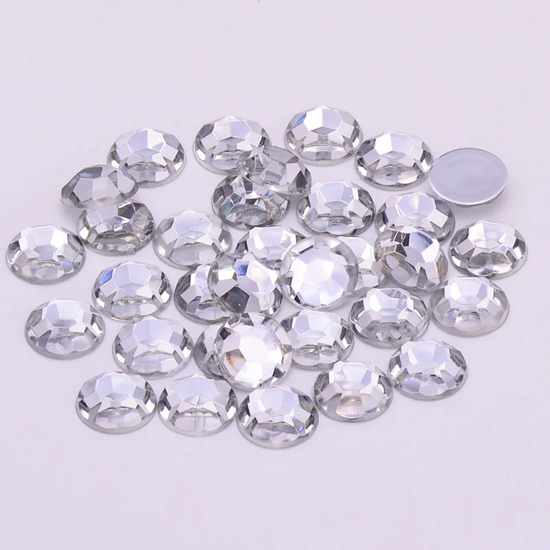 JUNAO 2 4 6 8 10 18 20 mm Clear White Round Crystal Rhinestone Flatback Acrylic Strass Applique Nail Decoration Crystal Stones