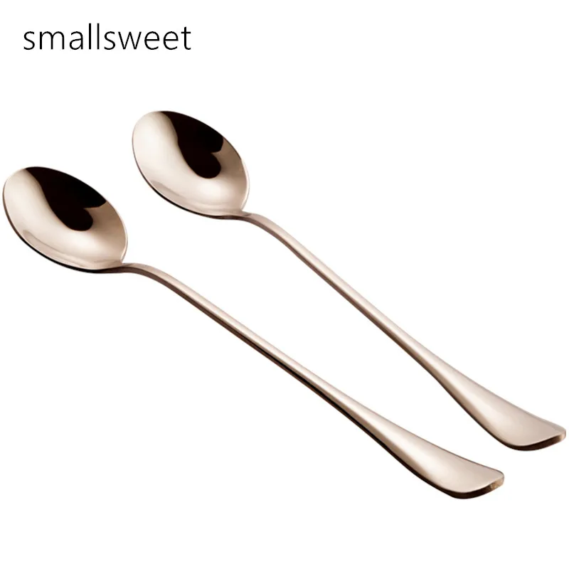 Ice Cream Tea Coffee Spoon Children Baby Feed Spoons Silver Handled Long Handle Stainless Steel Spoons Flatware