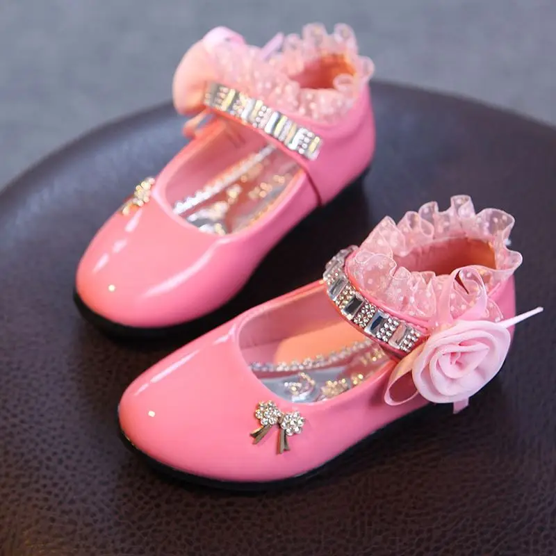 New Spring Girls Shoes Princess Ballet Flats Dance Party Wedding Shoes Rhinestone Children Shoes for 3-12 Years Old Kids