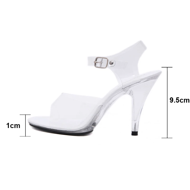 7 سنتيمتر 10 سنتيمتر شفافة صندل كعب عالٍ النساء الصيف حذاء من الكريستال أزياء كبير حجم 34-45 PVC الإناث السببية الصنادل WS0046 #3
