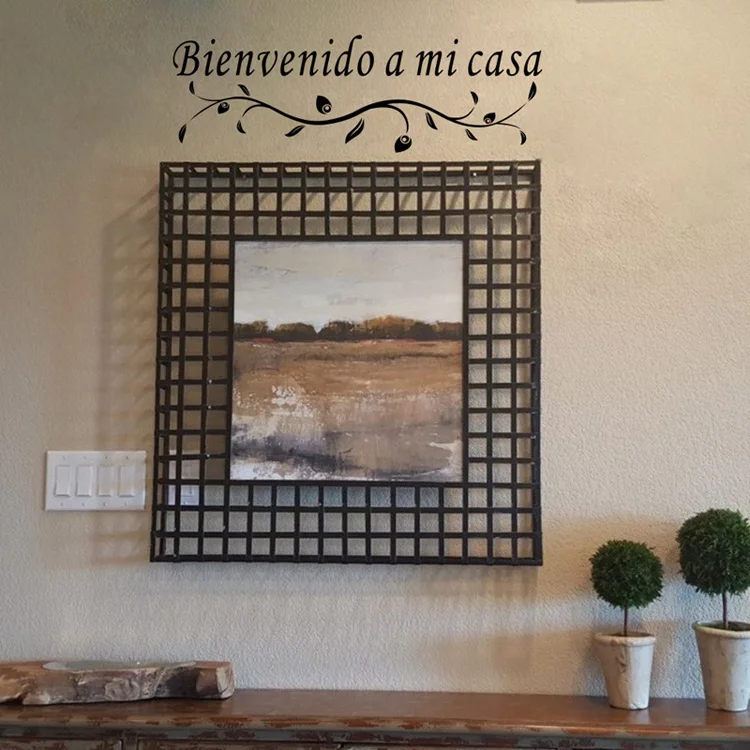 Spanischer Wandaufkleber „Bienvenido a mi casa“ für Heimdekoration, Wohnzimmer, Vinyl-Wandbild, Tür-Blumenranken-Aufkleber, Kunst-Aufkleber – Detail 3