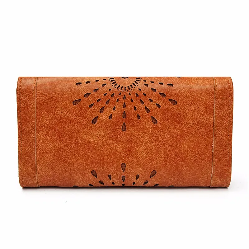 Hollow Out Pattern Retro Wallet Female Purse PU Leather Bag Women wallets and purses Vintage Long Wallets