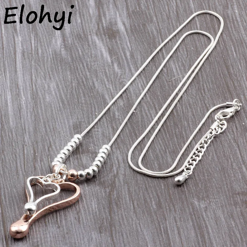 ELOYHI New Arrive Double Color Plated Heart Statment Alloy Pendants Long Sweater Chain For Women Necklace&Pendant Wholesale