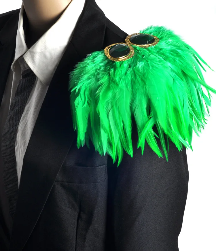 Handmade pheasant/ostrich feather crystal  epaulette/epaulet shoulder/host performance costume men blazer accessories wholesale