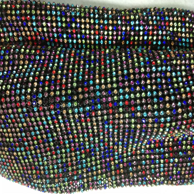 Chunky Glitter Rainbow Color Rhinestones Black Metal Mesh Fabric Metallic cloth Metal Sequin Sequined Fabric Home Decoration