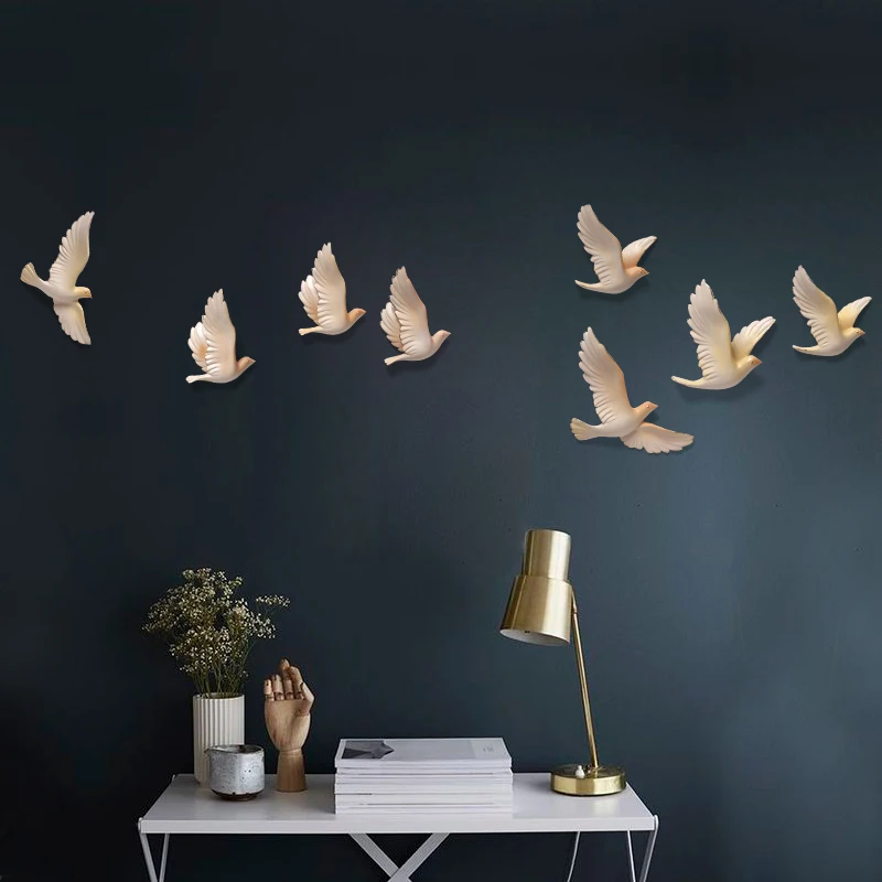 8PCS 3D Stereo Resin Birds Wall Ornaments Hotel Store Crafts Decoration Livingroom Background Wall Stickers Mural Accessories