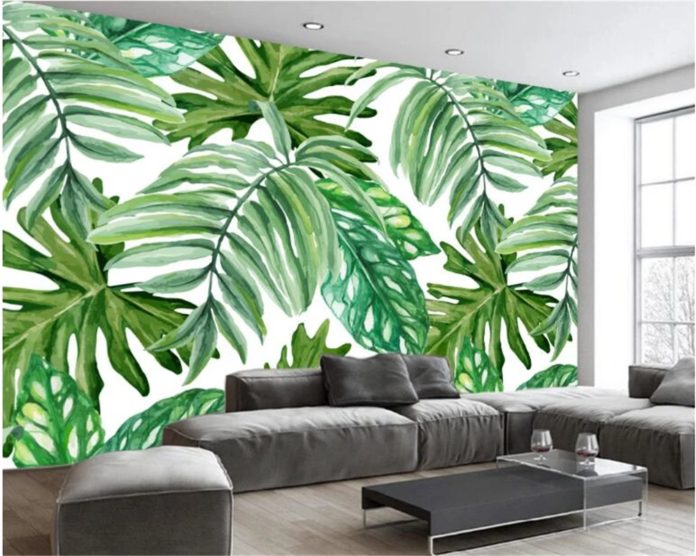 

beibehang European fashion classic papel de parede wallpaper retro hand painted banana leaf plant living room background tapety